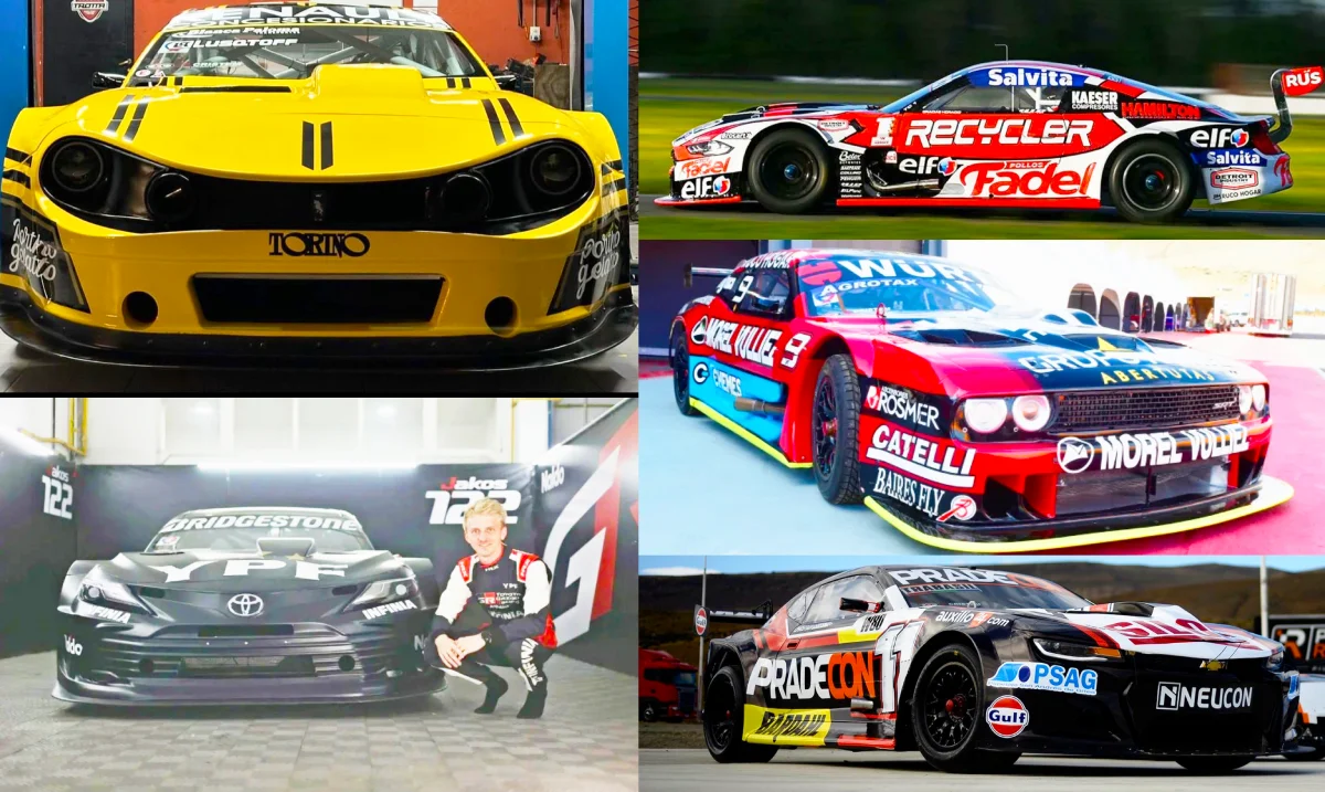 Collage del Camaro, Mustang, Camry, Challenger y Torino de TC
